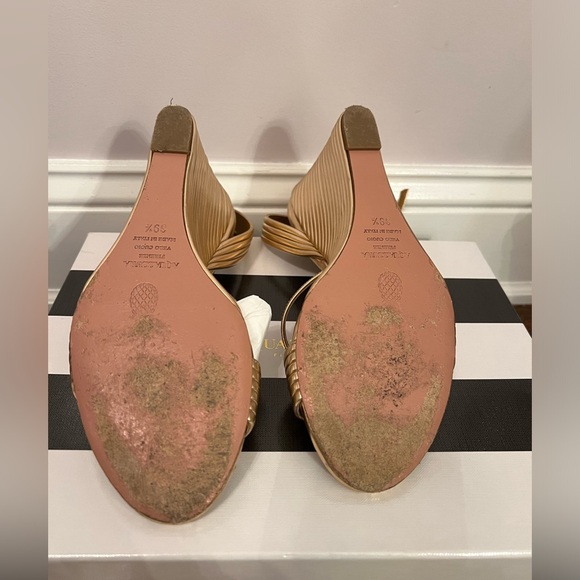 Aquazzura Rose Gold Patent Leather Sundance Wedge Sandals Size 39.5 - Picture 4 of 6